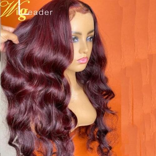 Wigleader burgundy #99j Human Hair Glueless Lace Wigs Preplucked 13x6 Lace Frontal Wigs #99j Remy Hair Wigs With Baby Hair