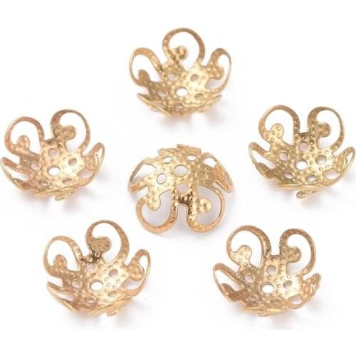 100pcs 304 Stainless Steel Flower Bead Caps End Caps Golden Color for Jewelry Making DIY Bracelet Necklace Supplies 10x4mm