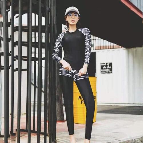 Tight Four Piece Swimsuit Female Separate Long Sleeve Swimsuit For Teens Sport Style Floral Design Swimming Shorts Women