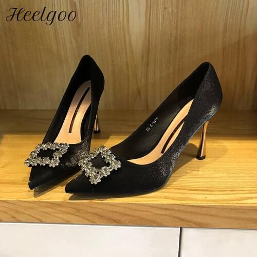 Heelgoo Glitter Appliques Bow Women Satin Pointy Toe High Heel Shoes Elegant Ladies Fashion Luxery Wedding Party Stiletto Pumps