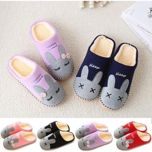 2021 New Cartoon Plush Fur Lined Women Winter Slippers Home Half Casual Shoes Slip On House Leisure Flats Non-slip Couple shoes