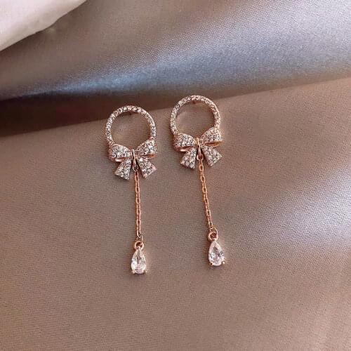 Bow Tie Tassel Korea Temperament Web Celebrity Advanced Feeling Eardrop New Style Prevents Allergic Tide Female to Act the Role