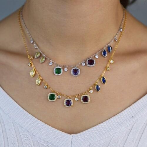 2020 new luxury faShion jewelry colorful round tear drop cz Statement charm 35+10cm birthStone choker women necklace