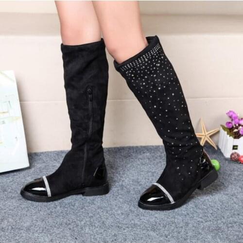 Girls Snow Boots Fashion Crystal High Quality Flock Children Boots Zipper Kids Boots Winter Shoes 4 Colors Size 26-37