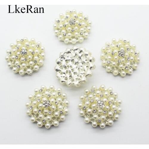 10Pcs 28mm ivory Faux Pearl Rhinestone Button Embellishments for Hair Flower Center Wedding Supply Decorative DIY Accessories