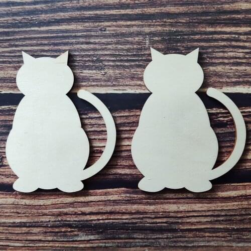 10pc Wooden Cat Shape Ornaments DIY Craft Decoration Unfinished Laser Cut Embellishment Cat Lady Gift