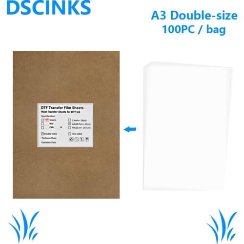 100PC A3 digital inkjet printing film 75U thickness transparent Double Sided Adhesive Film transfer DTF Film printing