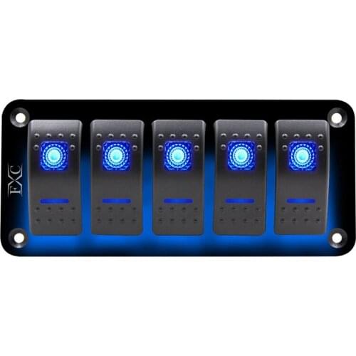 12V-24V 5 Gang Blue Rocker Switch Panel Circuit Breaker Boat Marine Waterproof