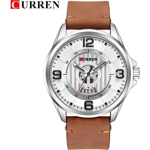 2019 CURREN Stylish Casual Dress Men Watches Date Quartz Wristwatch Good Quality Brown Leather Strap zegarki meskie 8305