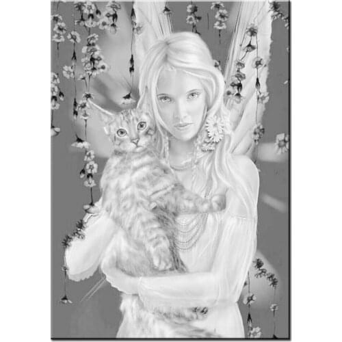 5D Diy Diamond Painting Full Drill Square Butterfly fairy beauty Embroidery Diamond Mosaic Decoration Woman Hugging Cat I90