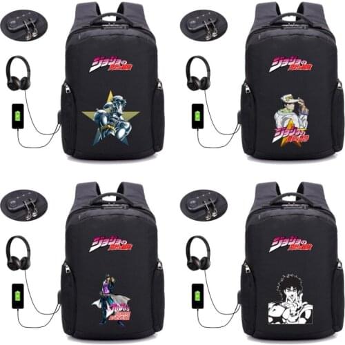 Anime JoJos Bizarre Adventure backpack Anti thief USB Recharging Laptop Backpack Men Travel Backpack student book bag 10 style