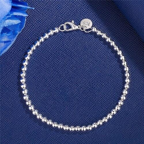Hot Classic 925 sterling silver 4MM beads chain Bracelets for women Wedding party Wild Christmas Gifts fashion popular Jewelry