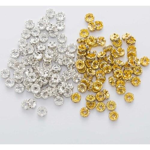 50 Piece 2 Color Flower Side Rhinestone Rondelle Round Spacer Beads Accessories Findings Jewelry Making 4-12mm