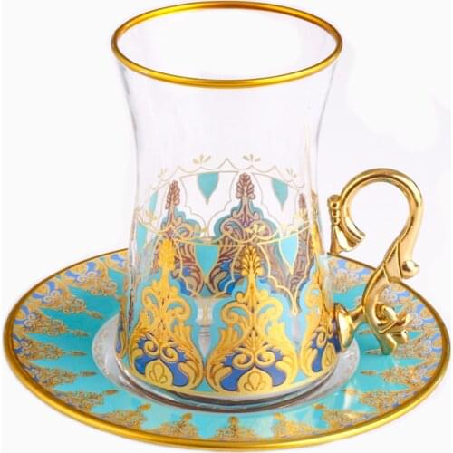 Tea Cups and Mirra Set, Turkish Tea Glass, Traditional Glass Set, Coffee Cup, Gold Gilded Glass Set