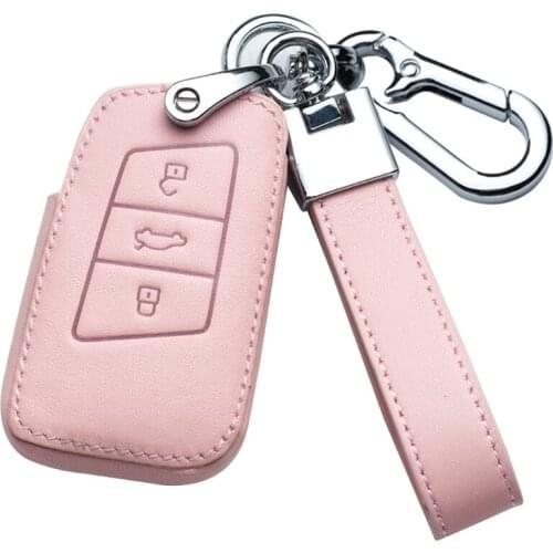 Pink Leather Car Key Case Cover Full Cover Protection Suitable for Vehicle Remote Control Key Protection Tools