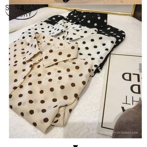 Korean Fashion Clothing Casual Long Sleeve Chiffon Blouse Loose Women Tops Autumn Polka Dot Office Blouse Vintage Shirt 5508 50