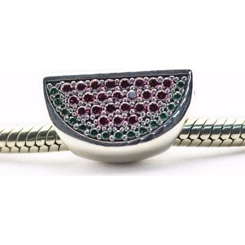Red & Green CZ Watermelon Crystal Beads for Charms Bracelets Women Silver 925 Jewelry Summer DIY Charm Beads for Jewelry Making