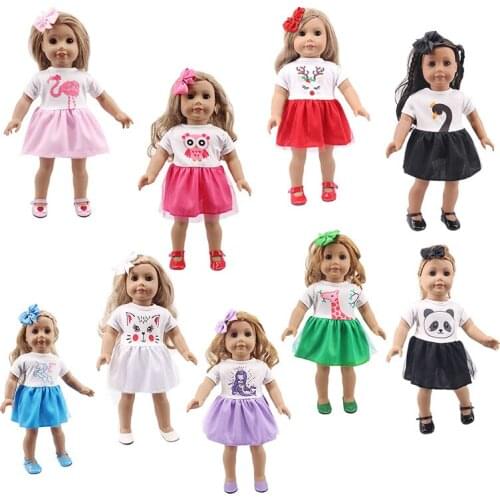 Doll Clothes 2 Pcs/Set Cute Hair Clip+Colorful Dresses, For 18-Inch American & 43 Cm-born Dolls, For Baby Girl Toys