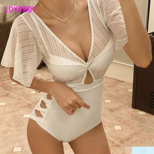 LDYRWQY 2021 South Koreas new steel support sexy belly cover one-piece hollow out waist bikini two-piece conservative swimsuit