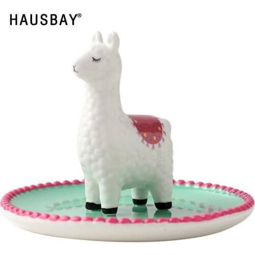 Nordic Ceramics Alpaca Jewelry Storage Tray Home Decoration Small Dish Ring Organizer Storage Holder Porcelain Snack Plate 04329