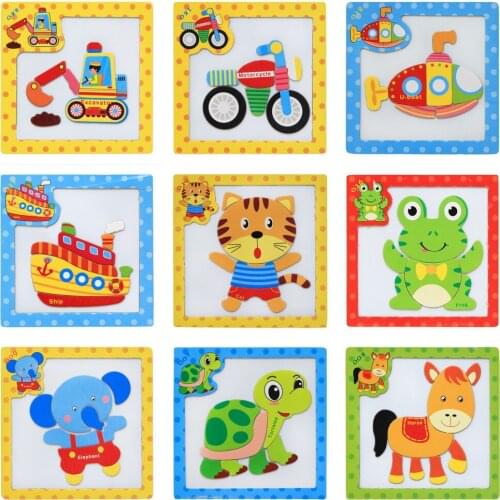 Magnetic Wooden Baby Toy 3D Puzzles Jigsaw Board Animals Vehicles Cartoon Shapes Puzzle Toy For Children Baby Boys Girls