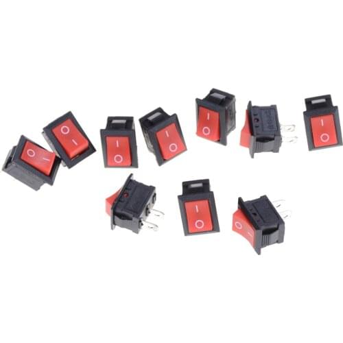 10PCS Red Push Button Mini Switch 6A 250V KCD1-101 2Pin Snap-in On/Off Rocker Switch 21*15MM
