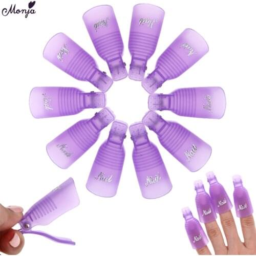 Monja 10Pcs/Lot Nail Art Gel Polish Remove Soaker Cap Set Resuable Degreaser Finger Wrap Clean Soak Off Clip Manicure Tool Kit