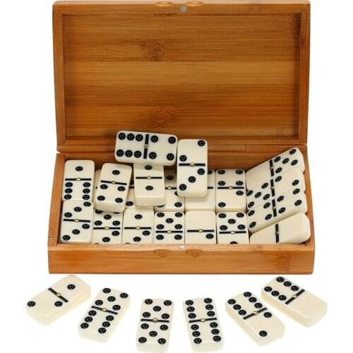 Double Six Dominoes Set Entertainment Recreational Travel GameBlocks Wooden Building Learning Educational Toy Black Dot Dominoes