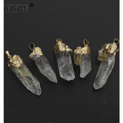 Pendants & necklaces for making Jewelry fashion charm pendant Quartz Gems tone Pendants Clear Quartz Icicle gold color plated