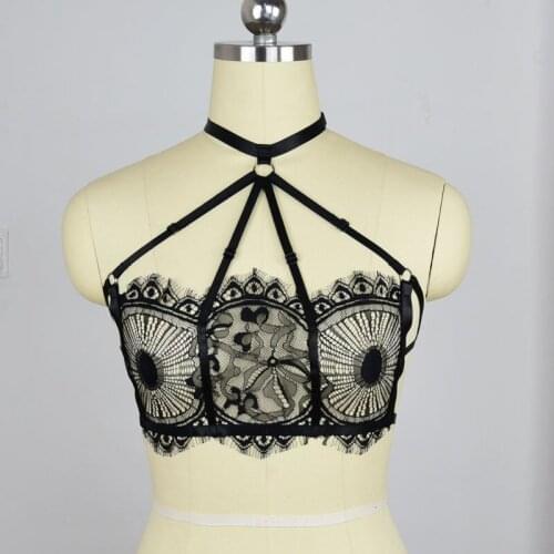 Sexy Evil eyes Lace Sheer Bra BODY HARNESS Gothic Bondage Strappy Harness Bondage Cage Bra Black Body Tops Lingerie Harness bra