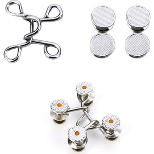 2Set DIY Invisible Button Metal Jeans Waist Removable Buckle No Nails Waist Button Detachable Button Waist Adjustment Button