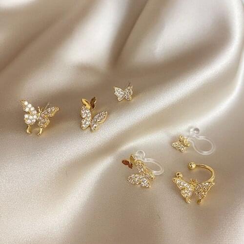 Butterfly Earrings Zircon Delicate Butterflies Earrings Elegant Ear Clips Stud Earrings For Women