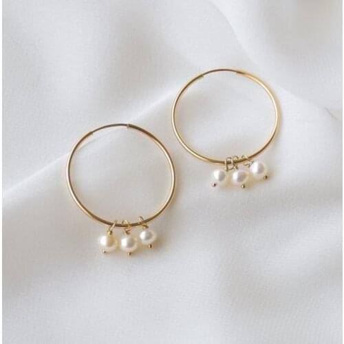 30MM Hoop Earrings Handmade Natural Pearls Earrings Gold Filled Jewelry Circle Earrings Boho Brincos Pendientes Oorbellen