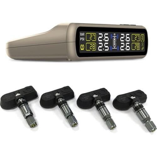 TPMS Tire Pressure Alarm With 4 Sensors USB Cable And Solar Panel Charging Built In High Temperature Resistant Lithium Battery