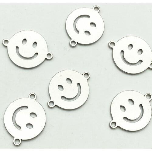 A sunshine Smiling charms Stainless Steel 10pcs Bright Big Smile Face Charm Connector Fit Bracelet Diy Necklace Jewelry Making