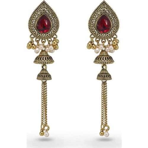 Vintage pendientes Big Water Drop Metal Earrings for Women Bohemian Crystal Long Tassel Hanging Earring Indian Party Jewelry