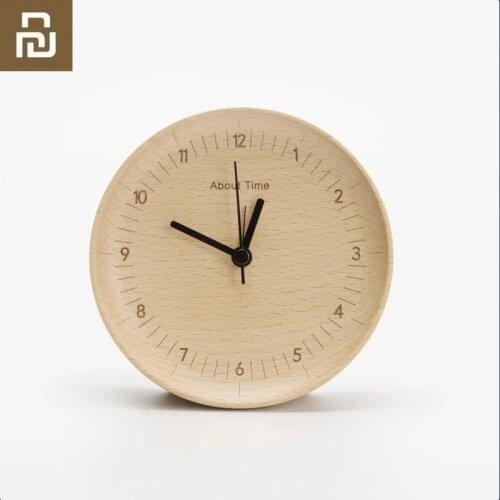 Youpin About Time Minimalist Decoration Small Pendulum Clock Wood Mute Sweeping Alarm Clock Wooden Desktop