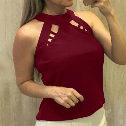 2019 Women Tank Tops Summer Hollow Out Sleeveless Vest Slim Nightclub Elastic Red Halter Tops