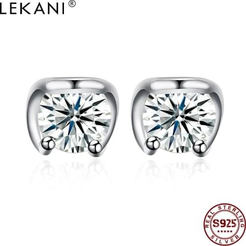 LEKANI Sterling Silver 925 Jewelry Trendy Clear Circle Cubic Zirconia Earrings Women Simple Geometry Stud Earring Hot Sale