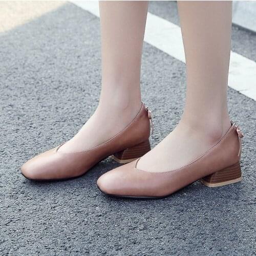 Plus Size 34-46 Arrive Women Pumps High-quality Soft Leather Square Toe Fashion Single Shoes Spring Autumn Elegant Pumps Shoes