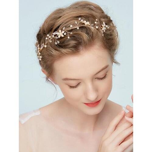 Bridal Wedding Gold Leaf Rhinestones Headband Headpiece Hair Accessories for Women