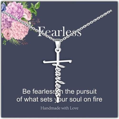 Female Stainless Steel Chain Necklace Silver Color FEARLESS Cross Pendant Necklace For Women Fashion Jewelry Gift LGS1974
