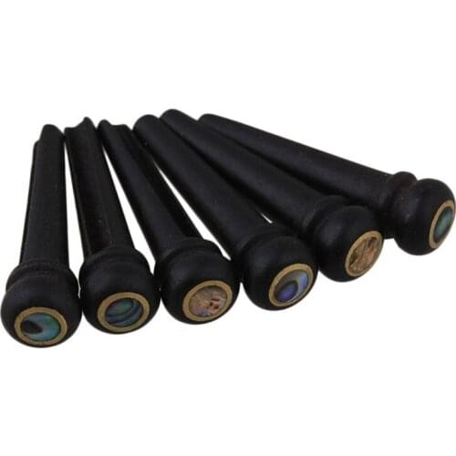6Pcs Black Ebony Shell Guitar Bridge Bone Pins Set with Green Abalone Dot For Acoustic Guitar Accessories
