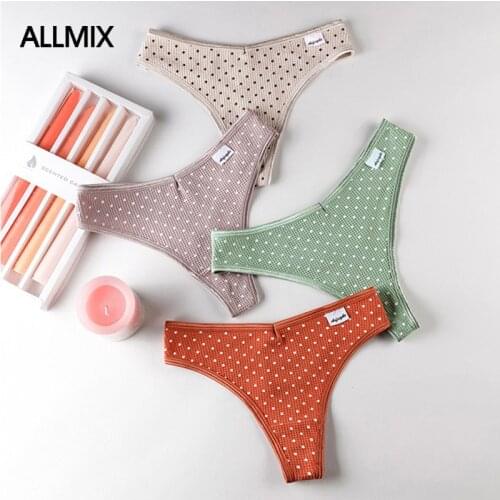 ALLMIX Sexy Womens Cotton Sport Panties Underwear Seamless Wave Point Thongs Low Waist Female Comfortable Soft Lady Lingerie