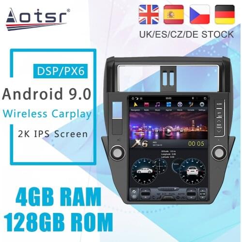 Android 9 128G PX6 Tesla Styel For Toyota Land Prado 150 2010 - 2013 Auto Radio Stereo Car Multimedia Player DVD GPS Navigation