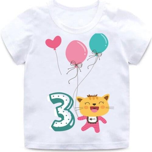 Childrens birthday number 1~9 animal cartoon shirt kids clothes T-shirt boys and girls birthday gift baby clothes 3-9 years old