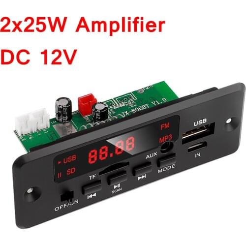 KEBIDU DC12V 2x25W Amplifier MP3 Decoder Board Bluetooth V5.0 Car MP3 Player USB Recording Module FM AUX Radio For Speaker