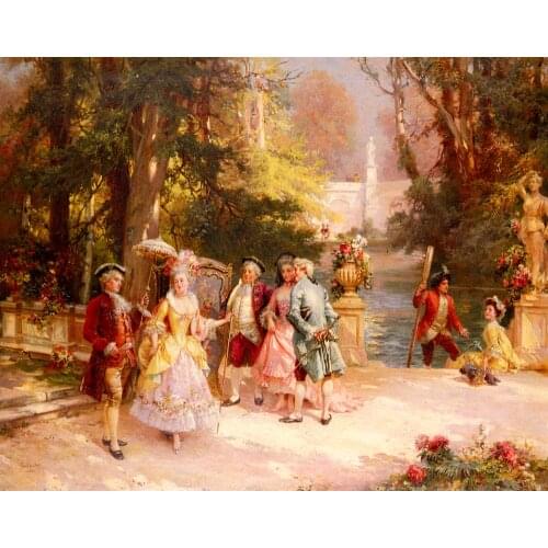 Classical Portrait Canvas Art Oil Painting for Home Decoration Cesare Auguste Detti The Castle Garden Handpainted