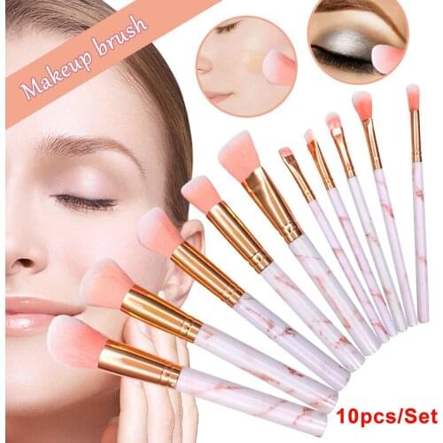 Marbling Kabuki Make up Brush Set Brushes Blusher Face Powder Pink 10PCS