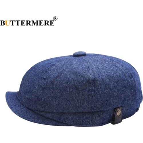BUTTERMERE Summer Denim Newsboy Cap Men Women Blue Baker Boy Caps Flat Hat British Vintage Solid Beret Octagonal Hats XL